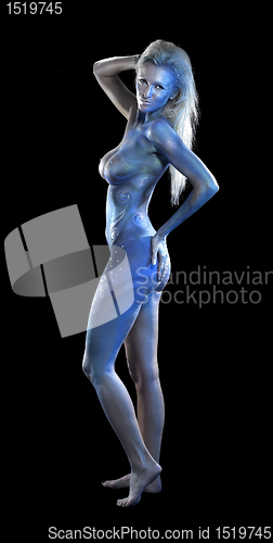 Image of blue bodypainted woman