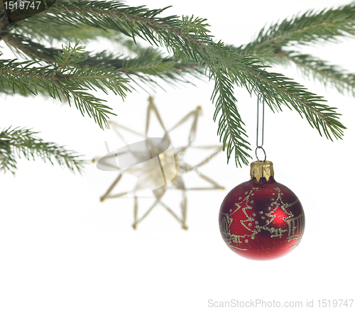 Image of decorative theme with red christmas bauble