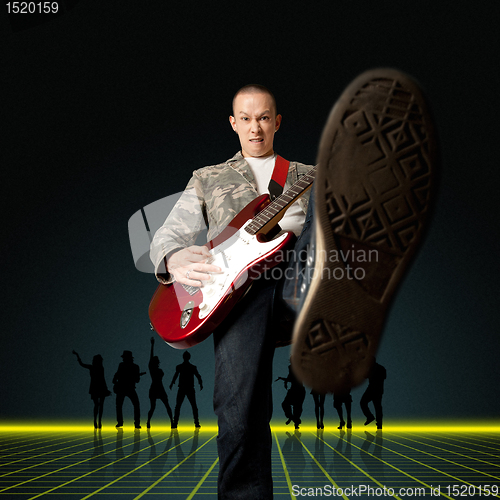 Image of punk man with the guitar and silhouette