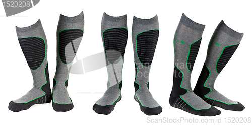 Image of A collage of three pairs of gray ski socks