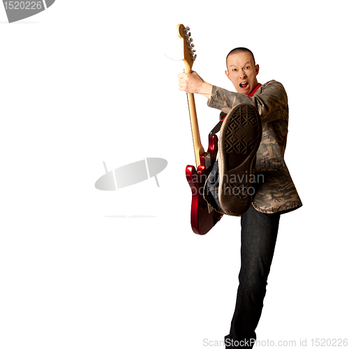 Image of rocker with guitar and foot