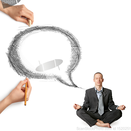 Image of human hands with speech bubble and man