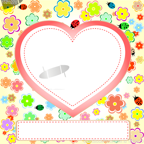 Image of cute scrap set with flower, heart, ladybug and empty space