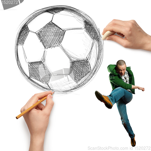 Image of sketch soccer football ball and male