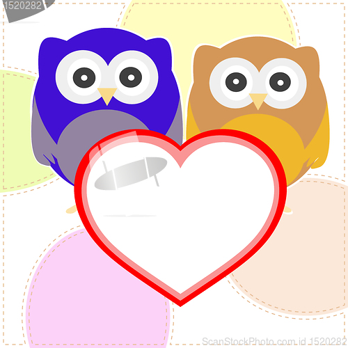 Image of Background with couple of owls with valentines love heart