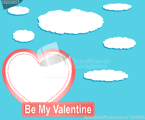 Image of Valentine heart balloons and clouds against blue sky