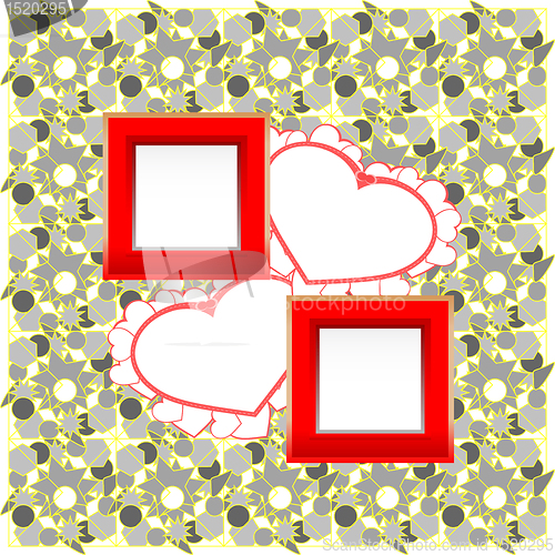 Image of photo frames and heart on vintage background