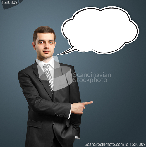 Image of male in suit with speech bubble