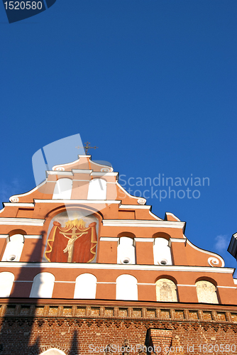 Image of Church tower Jesus crucified religious picture 