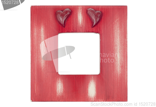 Image of Red wooden picture frame with hearts