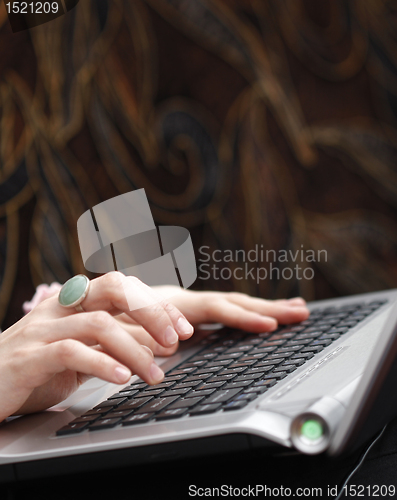 Image of Young woman working on laptop