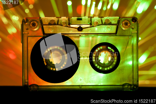 Image of Transparent Cassette tape disco lights background