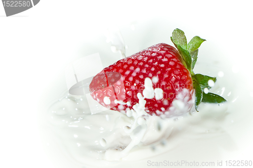 Image of strawberry splashing into milk