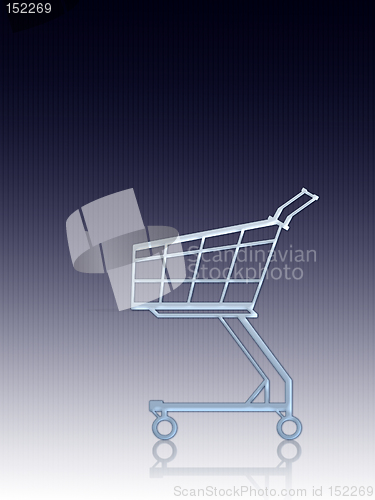 Image of Empty shopping cart. Blue, vertical lined background