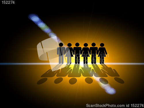 Image of In the light. People silhouettes in the center of the light