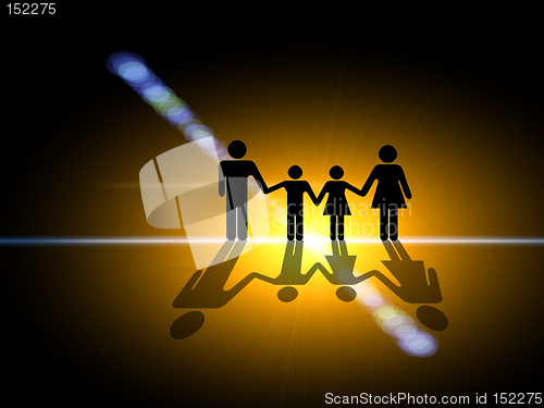 Image of In the light. Family silhouette in the center of the light