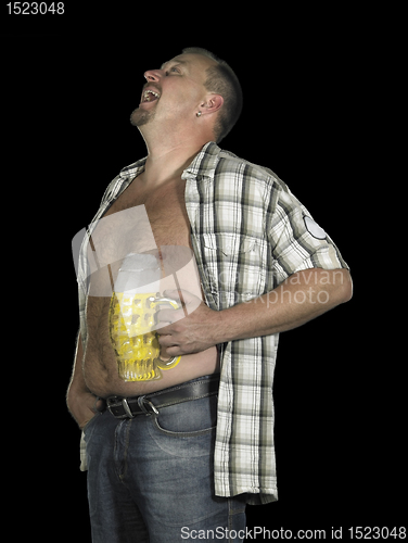 Image of laughing man with beer belly
