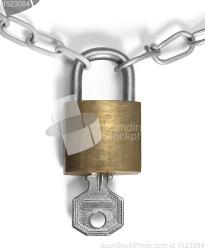 Image of padlock with key and chains