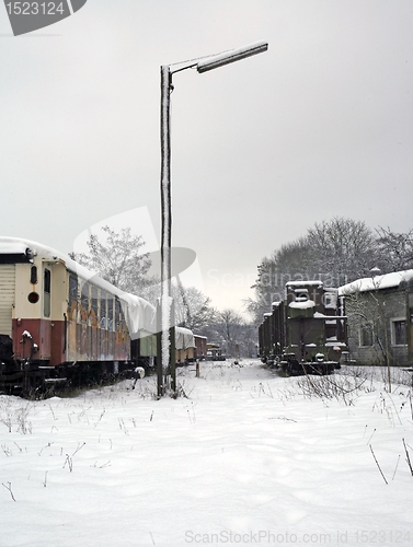 Image of old railway cars at winter time