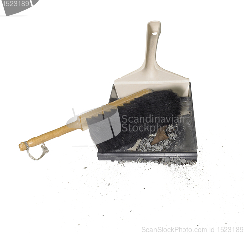 Image of dustpan with besom and dirt