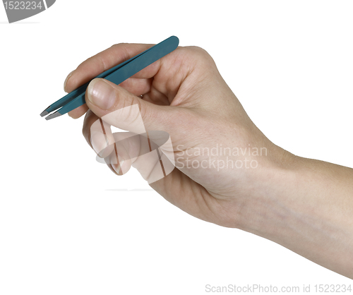 Image of hand and tweezers