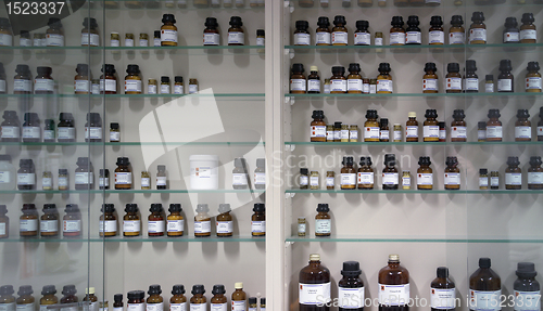 Image of chemicals in glass bottles