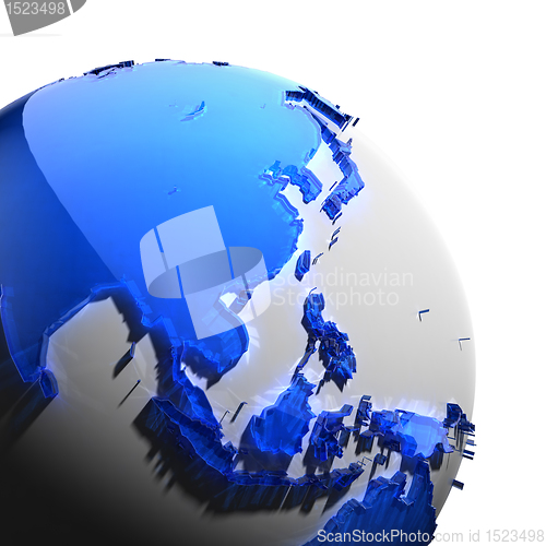 Image of A fragment of the Earth with continents of blue glass