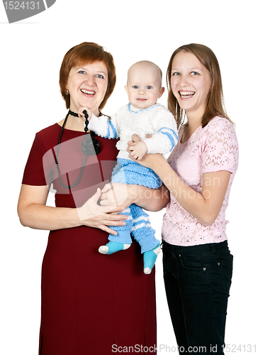 Image of mother and grandmother with her grandson in the studio