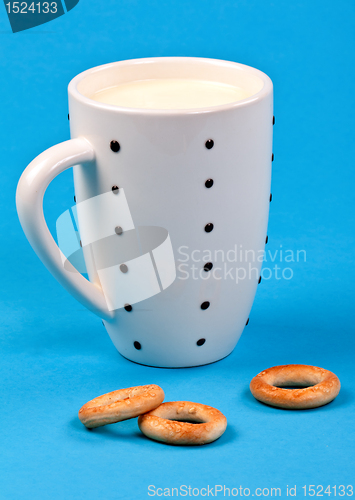 Image of cupful of milk and bread rings