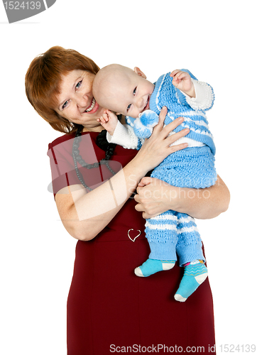 Image of grandmother with her grandson in the studio