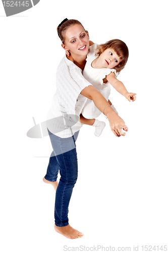 Image of Mother and daughter show his hand in the studio