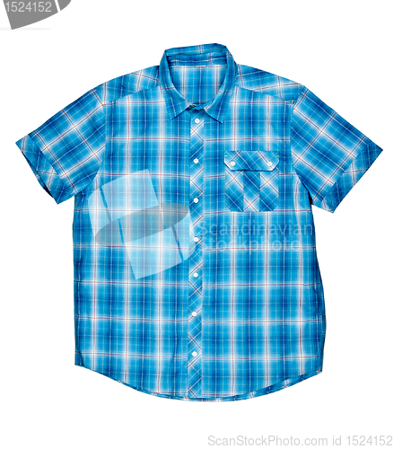 Image of checkered blue shirt with short sleeves