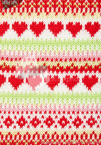 Image of knitted background with a pattern in the shape of heart
