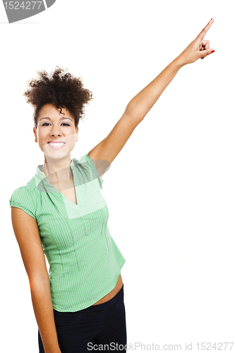 Image of Happy woman pointing