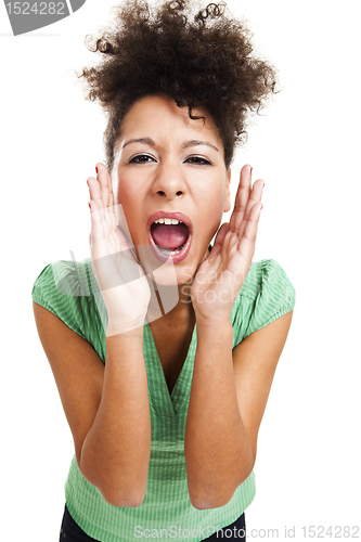 Image of Beautiful woman shouting