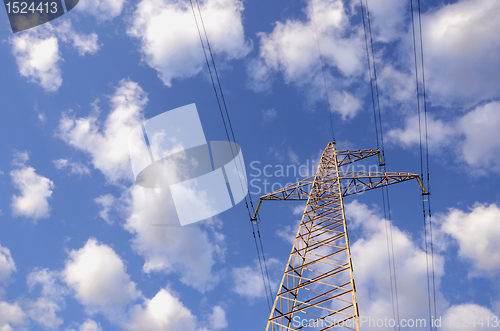 Image of High voltage electricity wires and poles. 