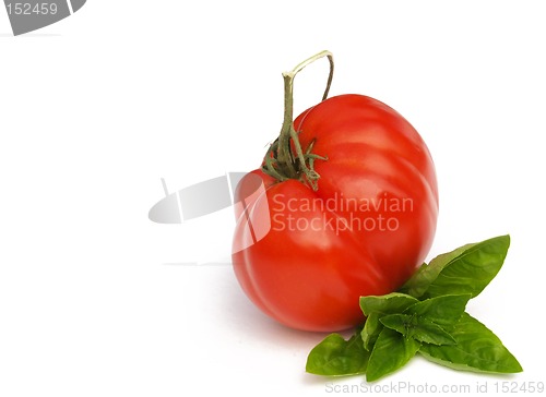 Image of heirloom tomato with basil
