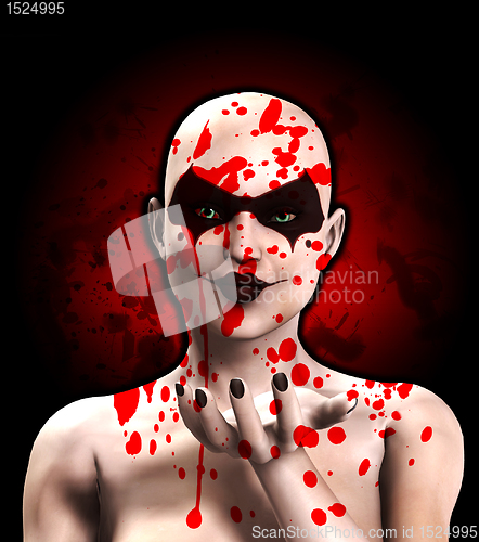 Image of Blood Covered Psycho Female Clown Blowing A Kiss