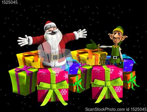Image of Father Christmas With Elf And Presents 