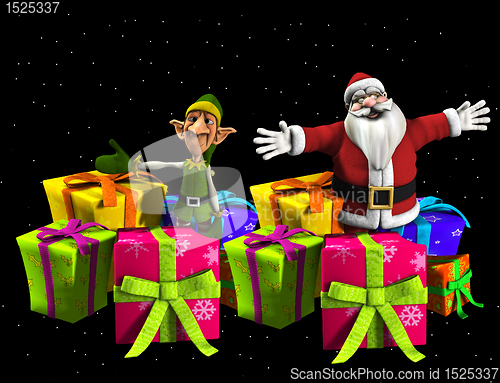 Image of Father Christmas With Elf And Presents 