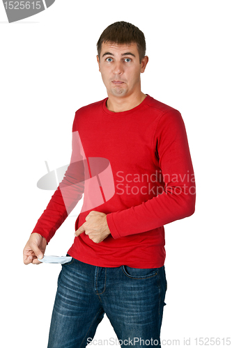 Image of man shows an empty pocket