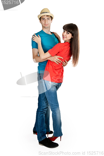 Image of guy in a straw hat and a girl in studio