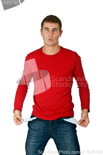 Image of man shows two empty pockets