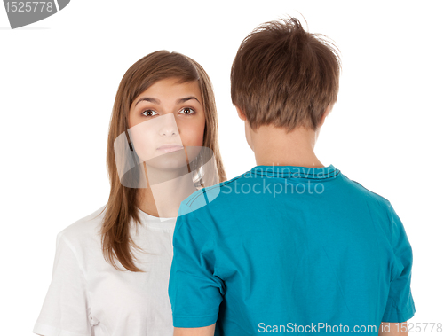 Image of girl looks out from a guy