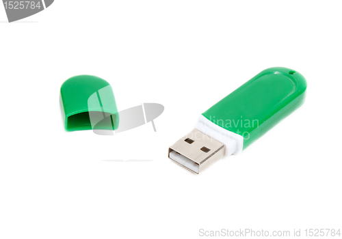 Image of USB memory in green body with open lid