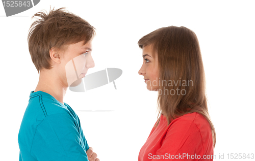 Image of pair of teenagers looked at each other