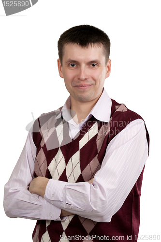 Image of portrait of a man in a plaid vest and shirt