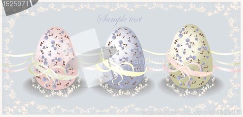 Image of Easter card.  Illustration of Easter eggs. Illustration lace. 