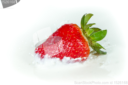 Image of strawberry splashing into milk