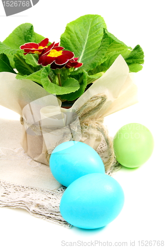 Image of Easter still life with primroses.